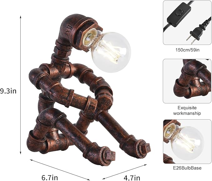 XEYOU Steampunk Table Lamp Vintage Industrial Iron Robot Desk Lamp Creative Water Pipe Robot Light for Bedside Table Nightstand Bar Restaurant Café