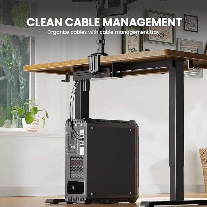 ErGear 40" x 24" Whole Piece Desktop Electric Standing Desk, Thick Height Adjustable Desk with 4 Height Memory, Home Office Computer Table with Cable Management Tray, Vintage Brown