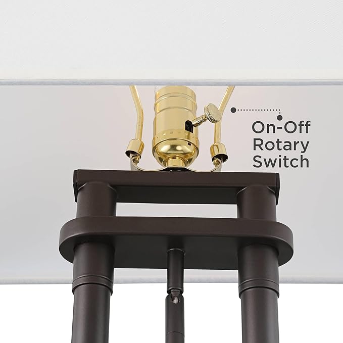 Possini Euro Design Bishop 26 1/2" Tall Modern Desk Lamp with USB Charging Port A+C and AC Power Outlet Brown Bronze Finish Metal Base White Shade Home Office Living Room Bedroom Bedside Nightstand