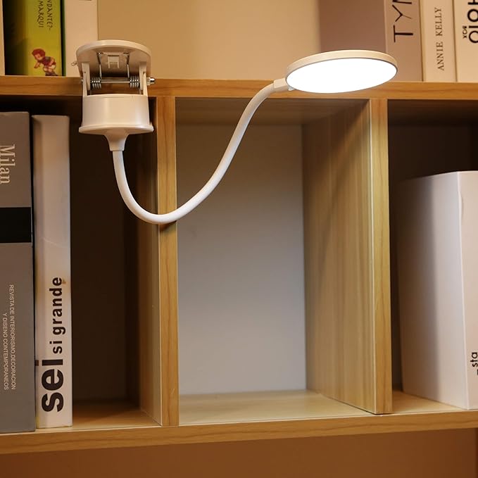 Miady Clip on Lamp,Battery Powered Reading Light,Clamp for Bed with 3 Brightness Level,USB Rechargeable(1 Pack)