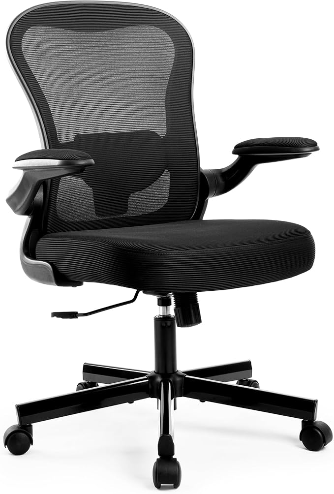 ALPHA HOME Office Chair Ergonomic, Mesh Computer Chair with Lumbar Support Executive Stool with Flip-up Armrest & Padded Cushion, BIFMA & SGS Certified
