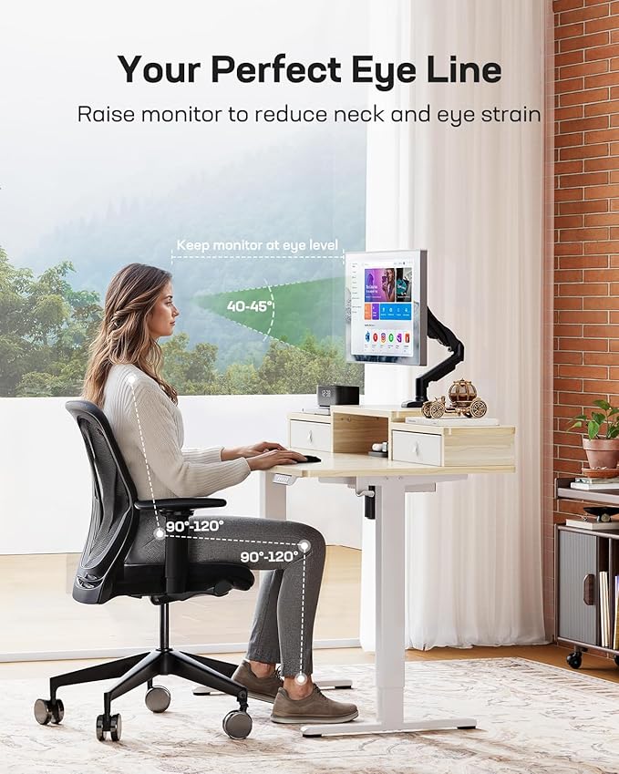 Marsail Electric Standing Desk with Drawers, 55″ x 28″ Height Adjustable Sit Stand Up Desk with Storage Shelf, Ergonomic Home Office & Computer Table with 4 Memory Heights, Maple