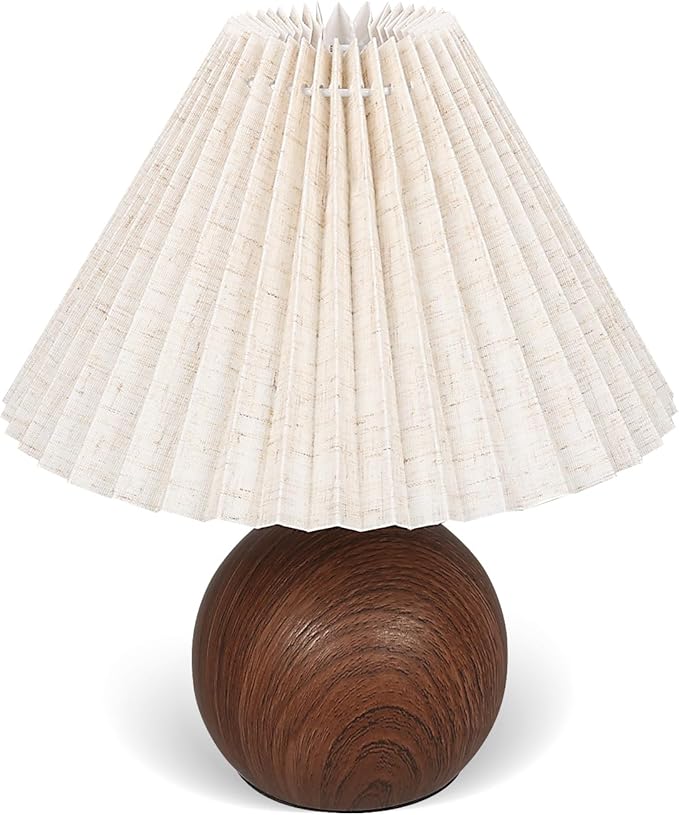 Small Pleated Table Lamp, Bedside Nightstand Lamp with Off White Lampshade, Morden Mini Lamp for Bedroom Home Office Decor, E27 Bulb Included