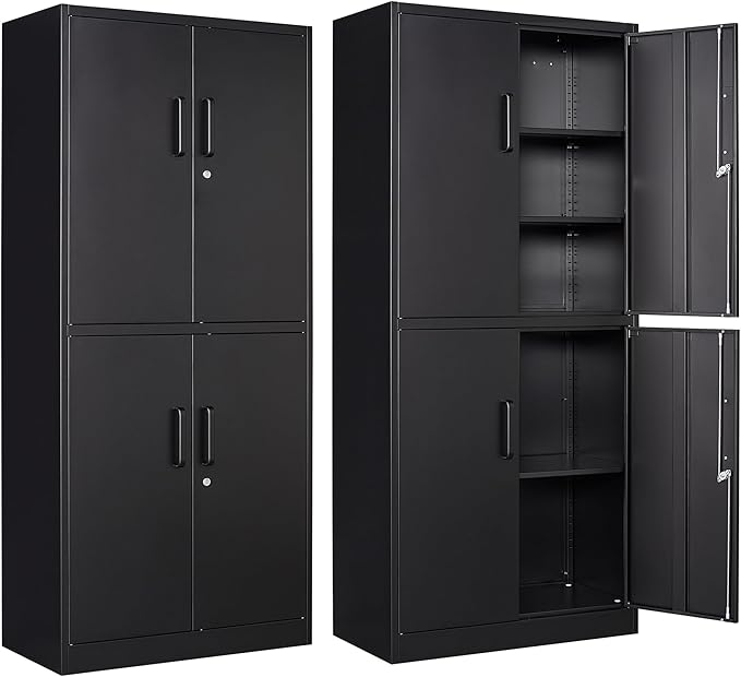 Letaya Metal Storage Cabinet with Lock Door, Adjustable Shelf Steel Cabinets for Office, Home,Pantry,Kitchen,Garage Utility Cabinet (4 Door-Black)