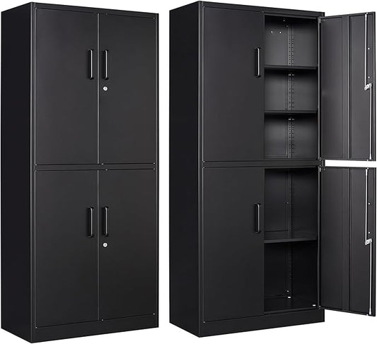 Letaya Metal Storage Cabinet with Lock Door, Adjustable Shelf Steel Cabinets for Office, Home,Pantry,Kitchen,Garage Utility Cabinet (4 Door-Black)