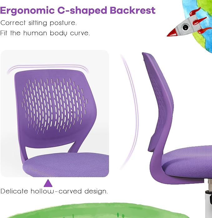 POWERSTONE Small Desk Chair with Wheels Home Office Chair Mid Back Armless Computer Task Chair Adjustable Swivel Rolling Chair for Small Space Purple