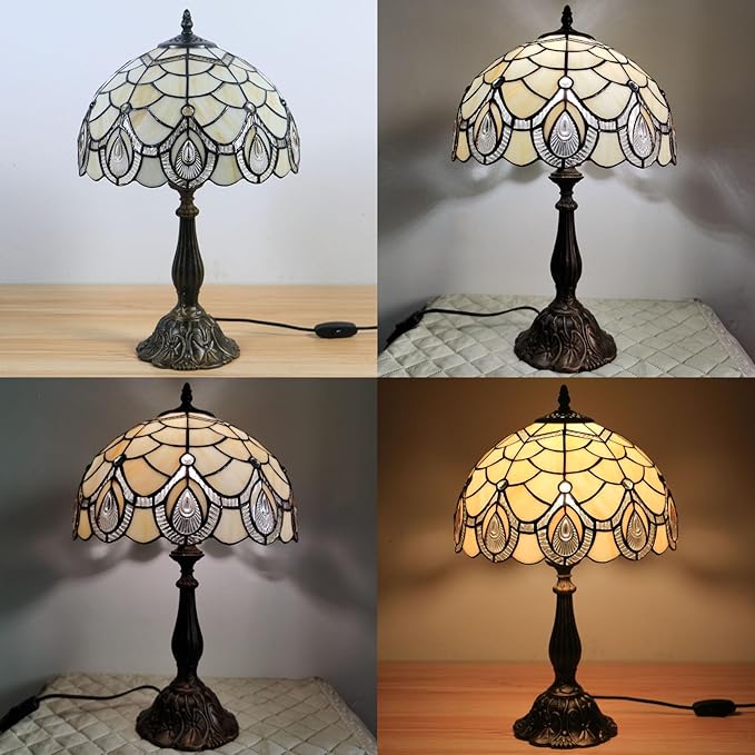 Tiffany Style End Side Table Lamps, Modern Bedside Nightstand Stained Glass with Crystal Large Farmhouse Table Lamp for Bedroom,Living Room Home Office Desk Lamp+LED Bulb,12X12X20INCH