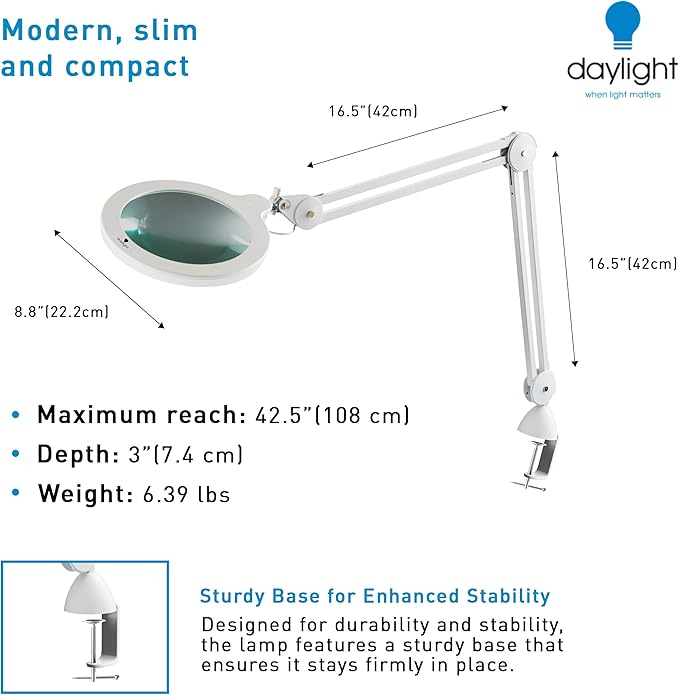 Magnifying Lamp XL - Clip On Magnifier Lamp for Nail Salons, Tattoo Artists, Reading & Detailed Work - Dimmable Mag Lamp