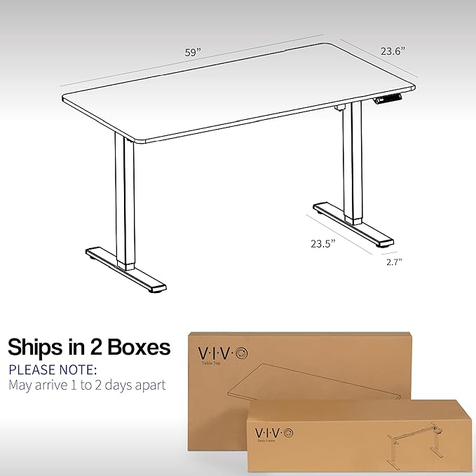 VIVO Electric 60 x 24 in Standing Desk, Memory Height Adjustment, 1B Series, One-Piece Black Top, Black Frame, DESK-KIT-1B6B