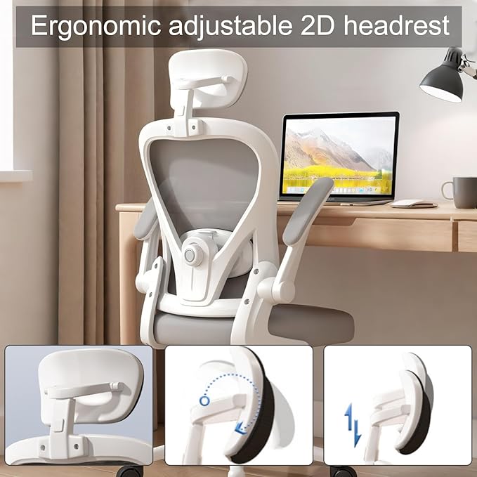 Comeon Office Chair, Branch Ergonomic Chair with Flip-up Armrests and Lumbar Support, Black Mesh Desk Chairs with 3D Armrests and Headrest Computer Chairs Comfy in Office Home (Black)