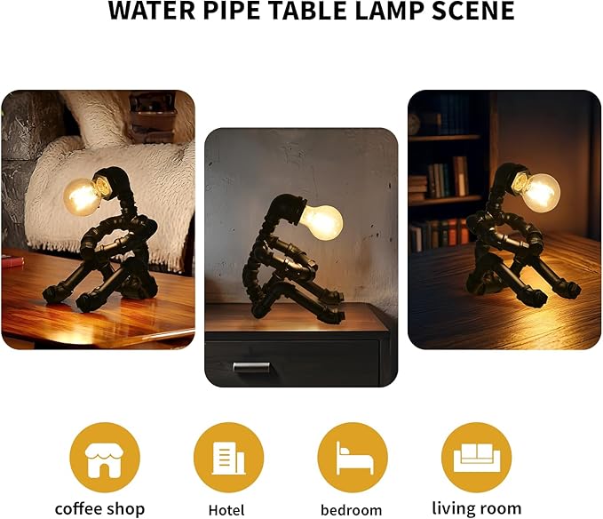 XEYOU Steampunk Table Lamp Vintage Industrial Iron Robot Desk Lamp Creative Water Pipe Robot Light for Bedside Table Nightstand Bar Restaurant Café
