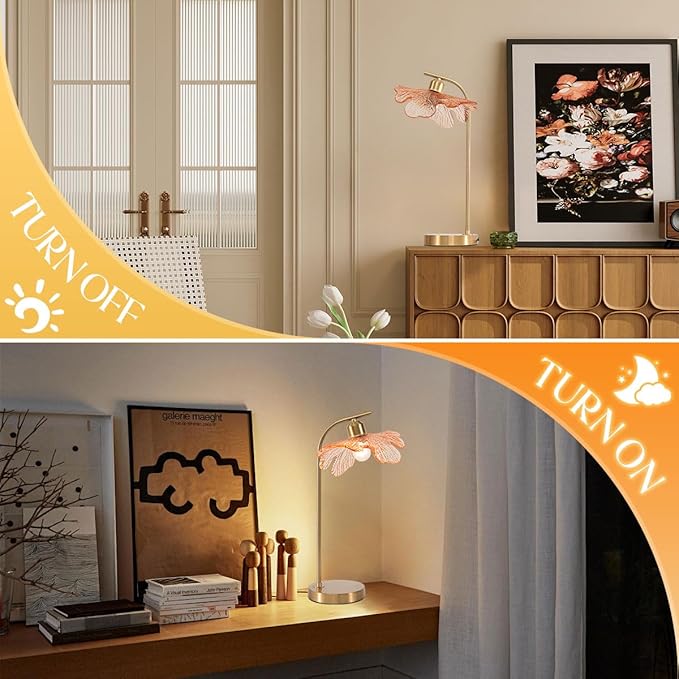 Mid Century Modern Table lamp 2 Pack Gold Table Lamps with Touch Switch Amber Glass Tall Table lamp Bedside Desk lamp nightstand lamp Small Table lamp for Bedroom Living Room Office