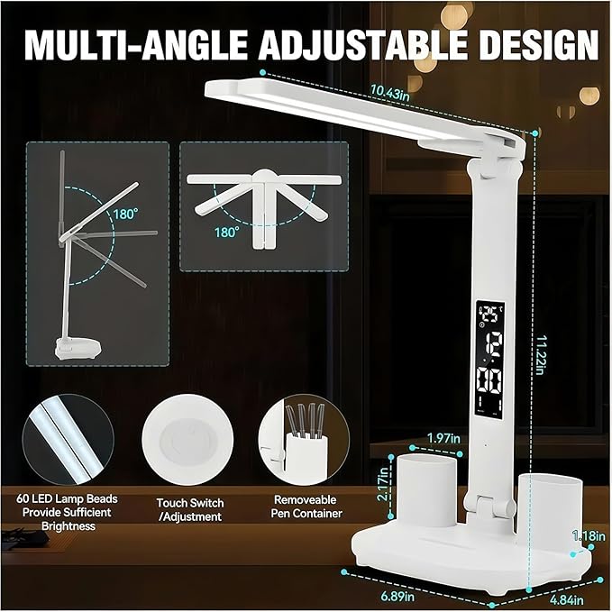2025 Small Cute LED Desk Lamp for Home Office Essentials, Multifunctional Portable Table Lamp with Touch Sensor, Eye-Care Architect Light/3-Levels Brightness USB Lamps/Night Light(White)
