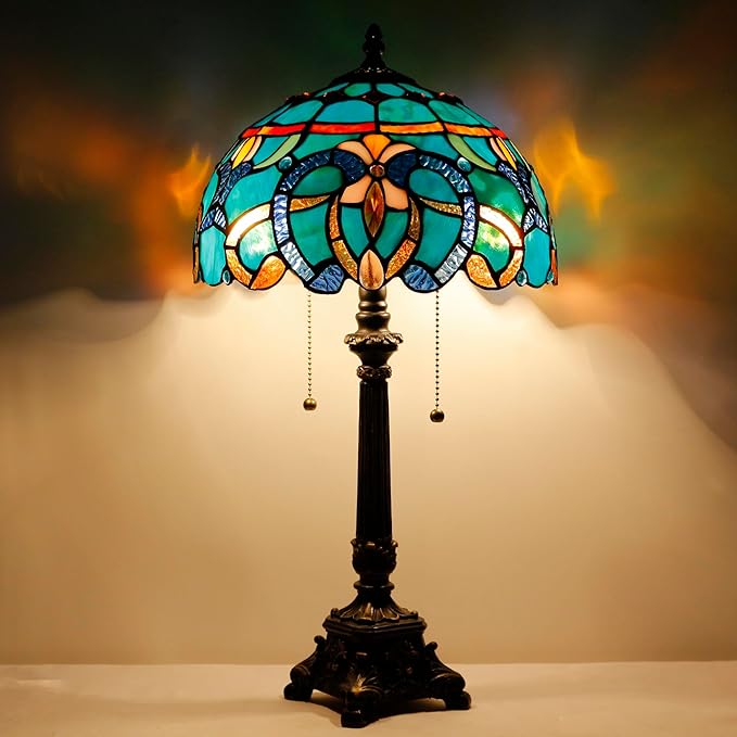 Tiffany Table Lamp Blue Green Stained Glass Desk Lamp 12X12X21 Inches Jewelry Baroque Style Reading Light