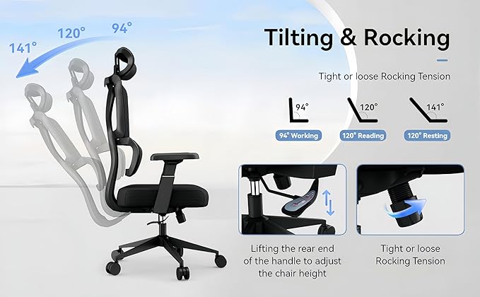 Ergonomic Office Chair - 400 lbs Capacity High-Back Mesh Computer Chair with Lumbar Support, Adjustable Headrest | Home and Gaming Desk Chair,Black