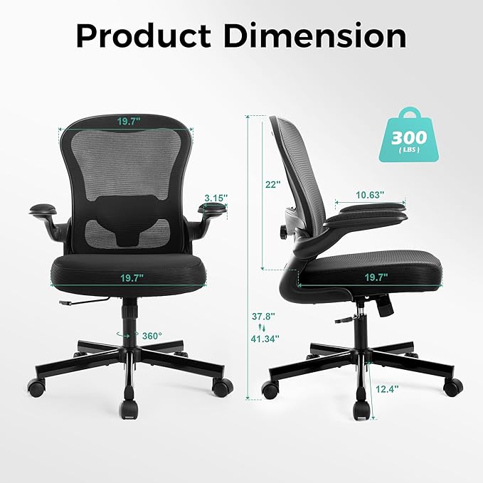 ALPHA HOME Office Chair Ergonomic, Mesh Computer Chair with Lumbar Support Executive Stool with Flip-up Armrest & Padded Cushion, BIFMA & SGS Certified