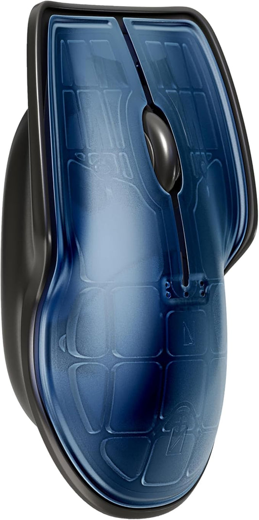 LUNAR ARTEFACTS Ambidextrous Rechargeable Bluetooth Wireless Computer Mouse Navy Blue Translucent with Black Powder Coated Aluminum, USB-C