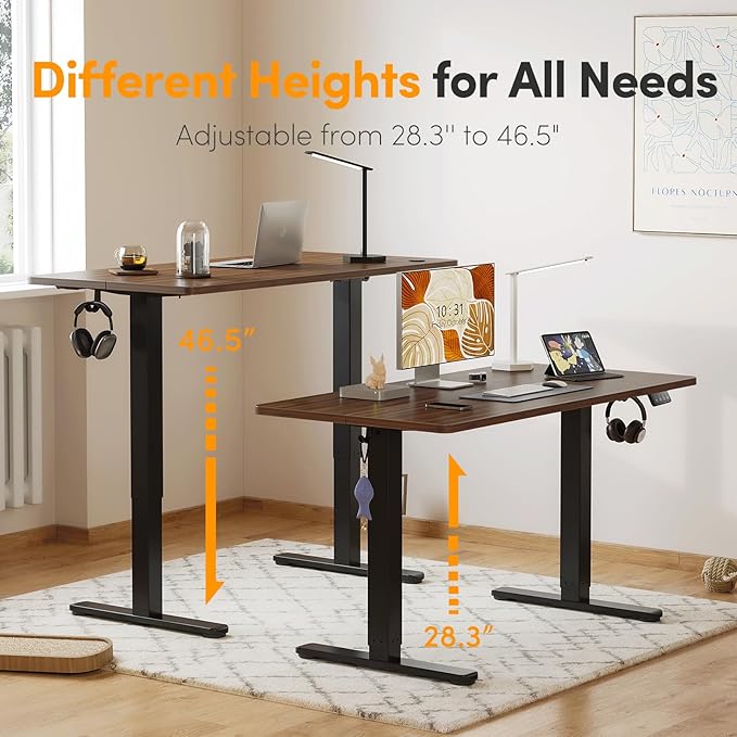 Cubiker Standing Desk, Stand up Height Adjustable Home Office Electric Desk, 40 x 24 Inch Sit Stand Desk with Splice Board, Black Walnut Desktop