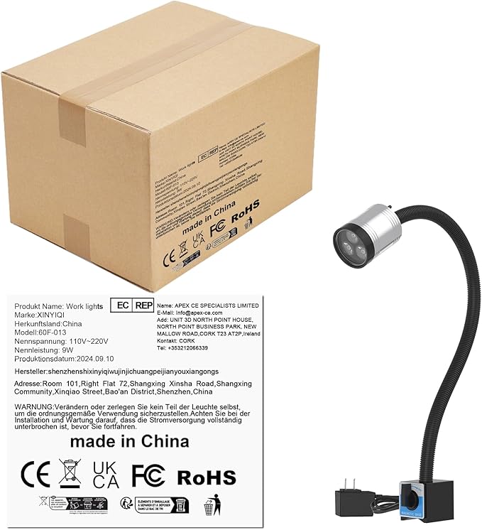 Magnetic Light, Led Machine Light, Magnetic Gooseneck Work Light 900 Lumens 120 Volt IP66 Water Proof Lamp for Machine Tools Lathe Milling Drill Press Industrial Workbench Lighting