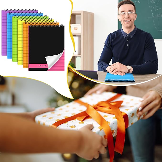 Resurhang 6 Pcs Legal Pad Top Spiral Bound Notebook 70 Sheets Wirebound Notepad Double Sided Ruled Memo Steno Pad with Stiff Back Cover for Business(8.5 x 11 Inches,No Holes,Bright Colors)