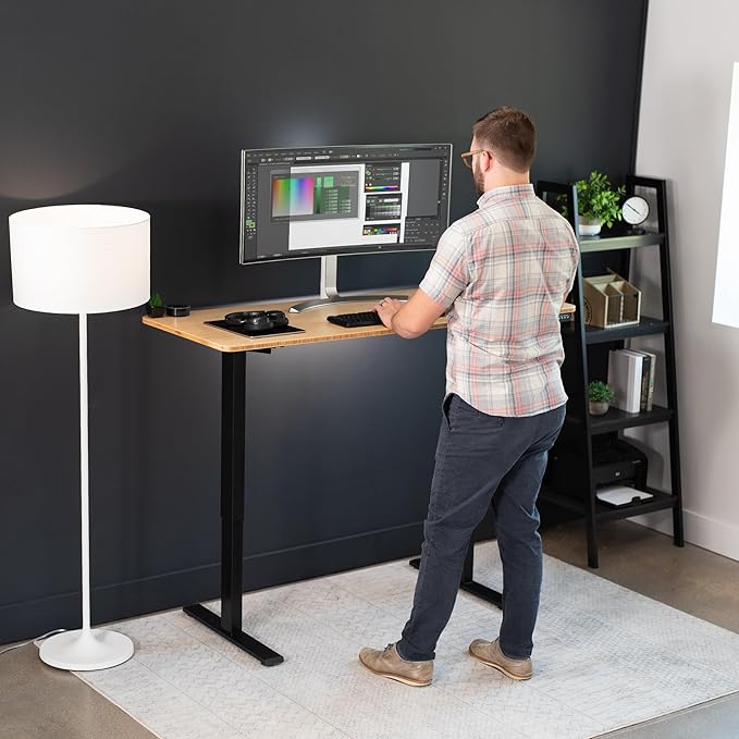 VIVO Electric 60 x 24 in Real Bamboo Standing Desk, Memory Height Adjustment, 1B Series, One-Piece Top, Black Frame, DESK-KIT-1B6O
