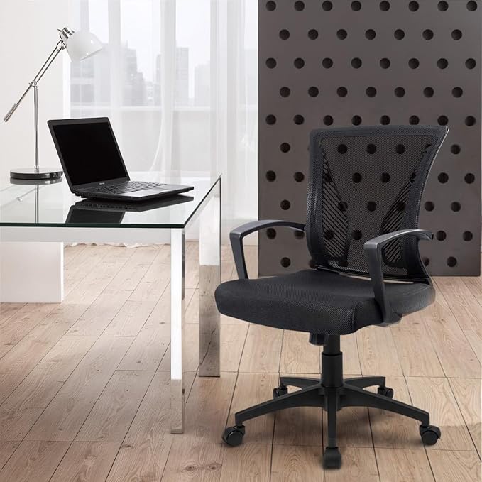 Furmax Office Chair Ergonomic Computer Desk Mesh Chair Mid Back Swivel Lumbar Support with Armrest (2, Black)