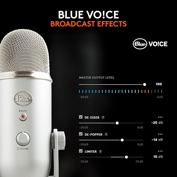 Logitech Creators Blue Yeti USB Microphone for Gaming, Streaming, Podcast, YouTube, Discord, PC, Studio Sound, Plug & Play-Silver