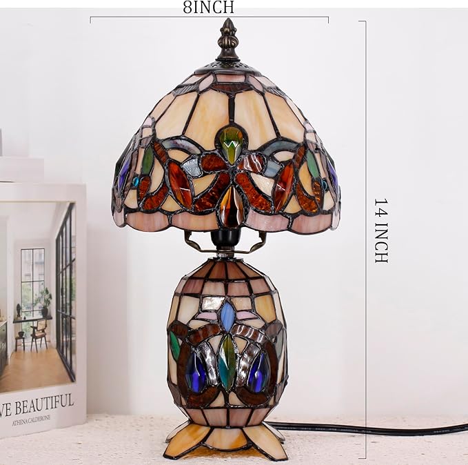 Small Tiffany Lamp Stained Glass Table Lamp Mini Mother Daughter Vase Desk Accent Light for Bedroom Bedside Reading Home Antique Style Decor 8X14 Inches (Serenity Victorian)