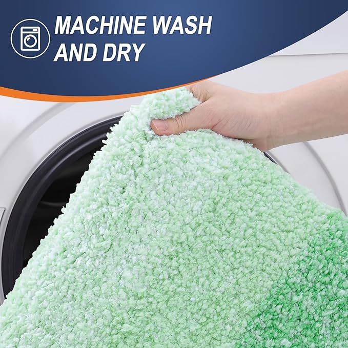 OLANLY Luxury Toilet Rugs U-Shaped 24x20, Extra Soft and Absorbent Microfiber Bathroom Rugs, Non-Slip Plush Shaggy Bath Mat, Machine Wash Dry, Contour Bathroom Mats for Toilet Base, Green