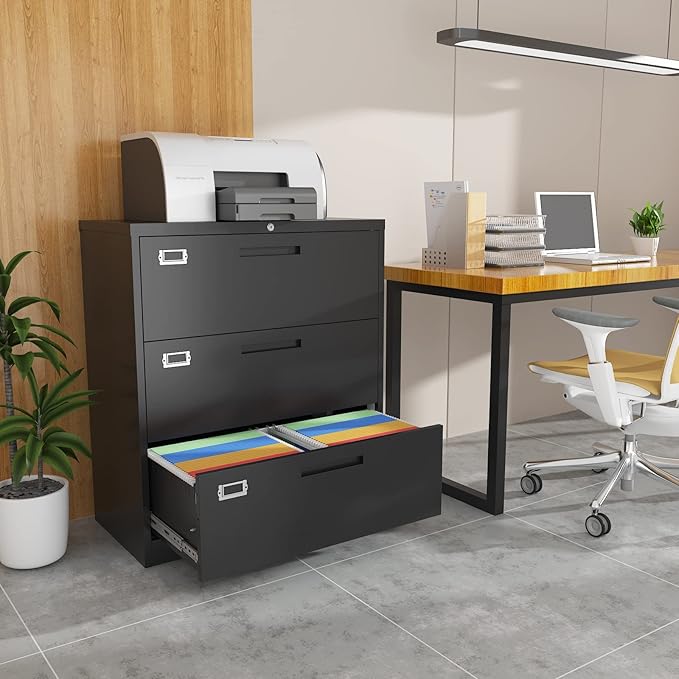 Lateral File Cabinet with Lock,Metal Filing Cabinet with 3 Drawer,Steel Lateral File Cabinet for Legal/Letter A4 Size,Wide File Cabinet for Office Home,Assembly Required