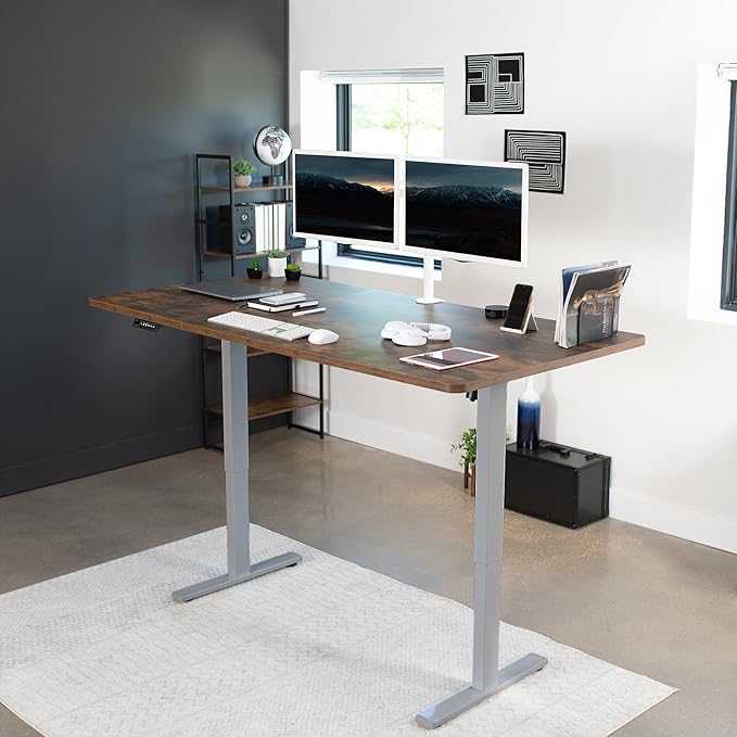VIVO Electric 71 x 36 in Rustic Standing Desk, Memory Height Adjustment, 1B Series, Vintage Brown Top Gray Frame, DESK-KIT-1G7N-36