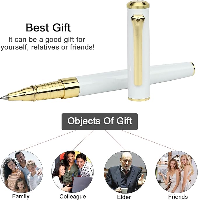 YIVONKA Luxury Ballpoint Pen Black Refill Line width 0.5mm,Best Office Pen Gift for Men & Women Professional Executive,Nice BallPens Classy Gift Box (White)