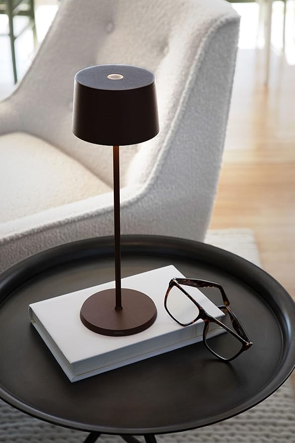 Zafferano, Olivia Pro Lamp, Rechargeable Cordless Table Lamp with Touch Control, Suitable for Indoor and Outdoor, Dimmer, 2700-3000 K, Height 14 Inches, Rust Color