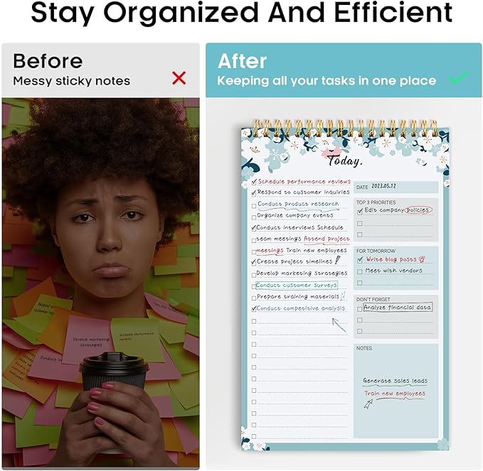 To Do List Pad - To Do List Notebook for Work with 52 Sheets, Undated Daily Planner Perfect for Daily Tasks and Goal Setting, To Do List Notepad Suitable for Office, Home and School - Blue Breeze