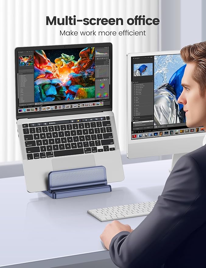 4 in 1 Vertical Laptop Stand Holder,Adjustable ABS Plastic Desktop Management Notebook Dock,Vertical Laptop Stand Space-Saving for All MacBook/Surface/Samsung/HP/Dell/Chrome Book(Drak Blue)