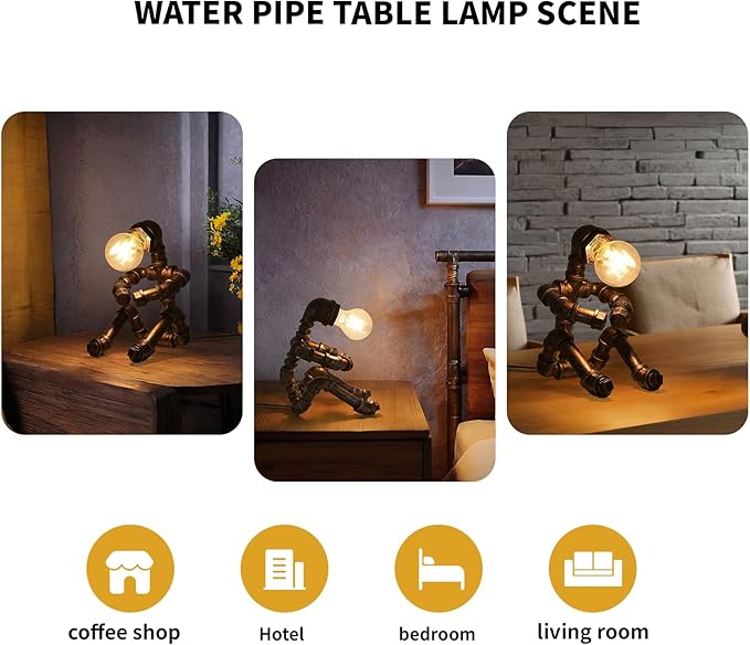XEYOU Steampunk Table Lamp Vintage Industrial Iron Robot Desk Lamp Creative Water Pipe Robot Light for Bedside Table Nightstand Bar Restaurant Café