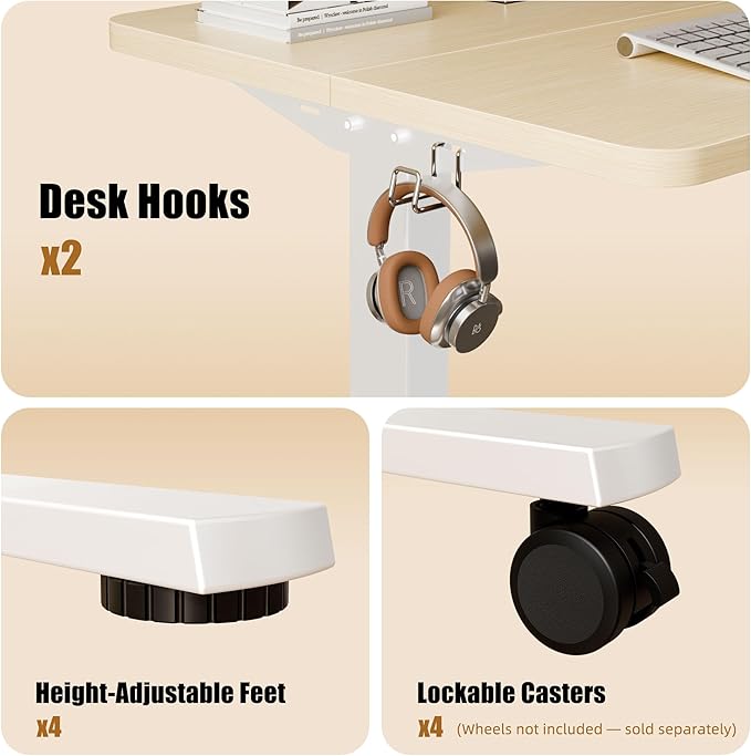 ERGOMAKER Electric Standing Desk, 31.5" x 23.6" Height Adjustable Sit Stand Desk with Splice Board for Home Office, Computer Desk Memory Preset (White Frame, Gold Oak Desktop)