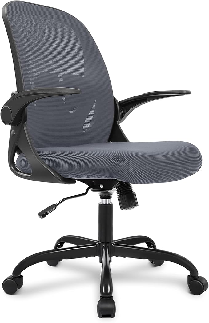 Primy Office Chair Ergonomic Desk Chair with Adjustable Lumbar Support and Height, Swivel Breathable Desk Mesh Computer Chair with Flip up Armrests for Conference Room(Dark Gray)