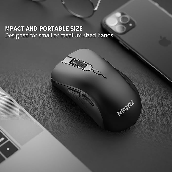 Wireless Mouse, 2.4G Ergonomic Optical Mouse, Computer Mouse for Laptop, PC, Computer, Chromebook, Notebook, 6 Buttons, 3200 DPI, 3 Adjustment Levels(Black)