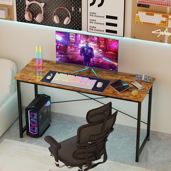Sweetcrispy Computer Small Office Desk 32 Inch Student Kids Study Writing Work with Metal Frame Wood Tabletop Modern Simple PC Home Bedroom Table, Rustic Brown