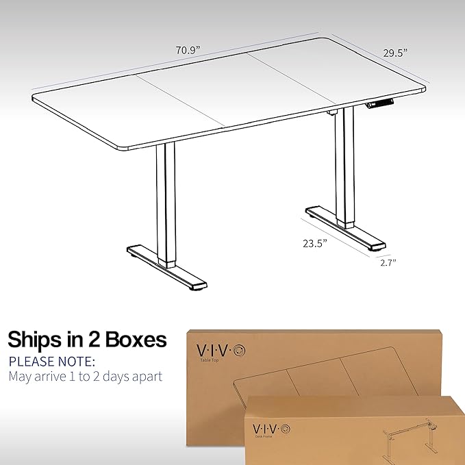 VIVO Electric 71 x 30 in Standing Desk, Memory Height Adjustment, 1B Series, Black Top Gray Frame, DESK-KIT-1G7B