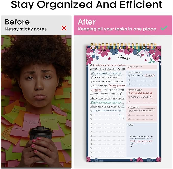 To Do List Pad - To Do List Notebook for Work with 52 Sheets, Undated Daily Planner Perfect for Daily Tasks and Goal Setting, To Do List Notepad Suitable for Office, Home and School - Twilight Petals