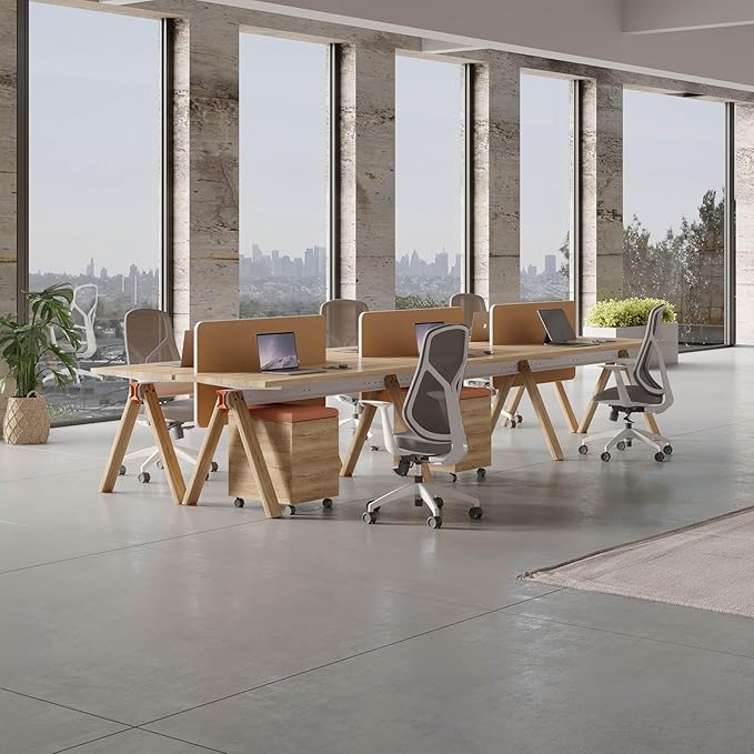 SAINTCY 6 Person Office Workstation Desk with Wheeled Cabinet, Partition Dividers & Built-in Power Outlets, Modular Offices Workstation for Collaborative Workspaces, Office Staff Desks with Storage