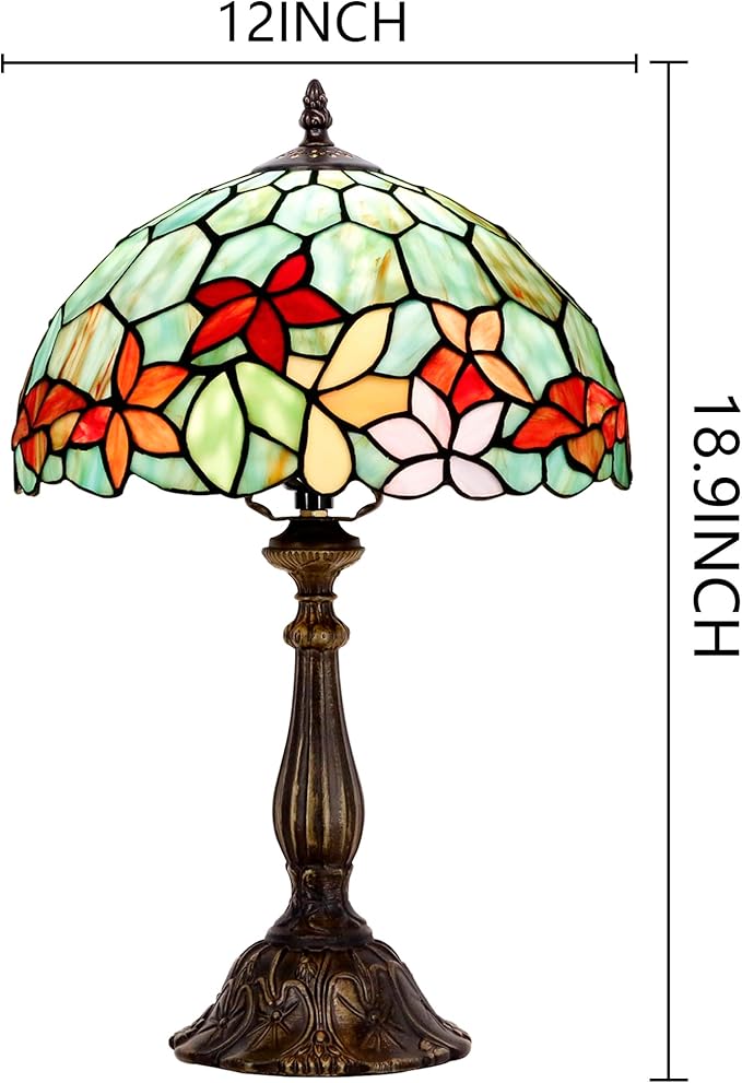Tiffany Lamp Touch Control Table Lamp Red Yellow Green Flowers Style Stained Glass Desk Lamp 12X12X19 Inches Reading Light