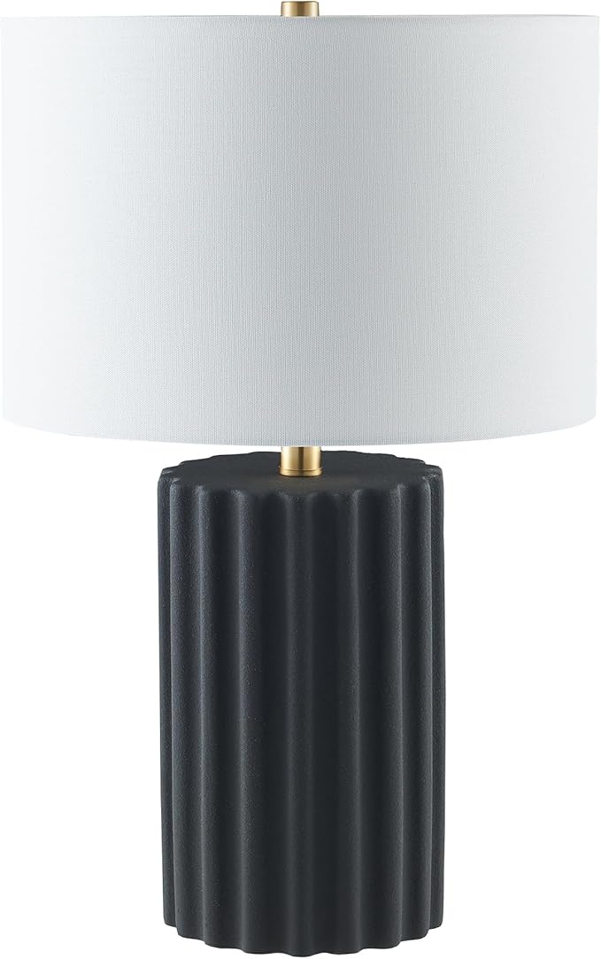 Henn&Hart 23" Tall Table Lamp with Fabric Shade in Flat Black/Gold, for Home, Living Room, Bedroom, Entertainment Room, Office, Kitchen, Dining