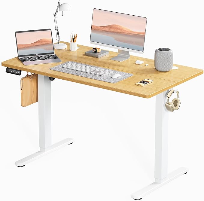 Electric Standing Desk, Adjustable Height Stand up Desk, 48x24 Inches Sit Stand Home Office Desk with Splice Board,Bamboo