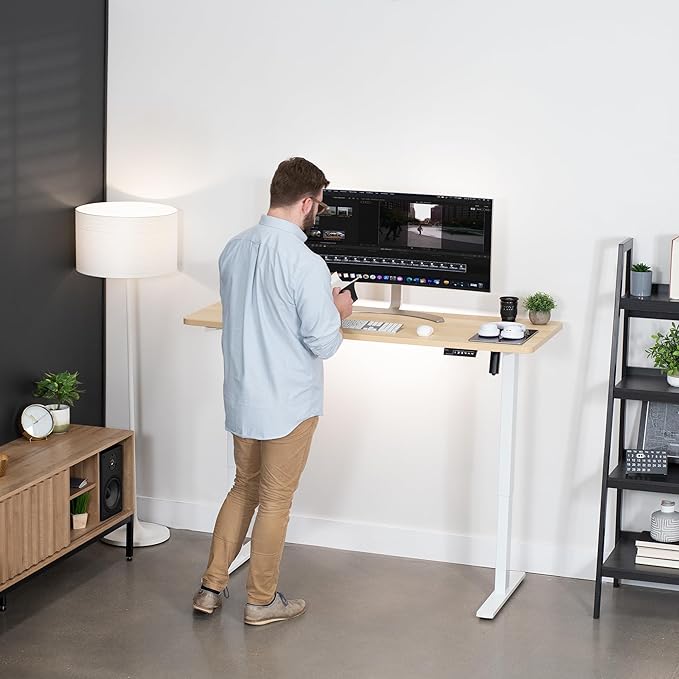 VIVO Electric 60 x 24 in Standing Desk, Memory Height Adjustment, 1B Series, One-Piece Light Wood Top, White Frame, DESK-KIT-1W6C