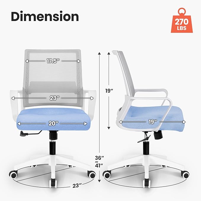 NEO CHAIR Office Chair Gaming Desk Computer Chair Ergonomic Mesh Mid Back with Wheels Lumbar Support Comfy Swivel Adjustable for Home (Sky Blue)