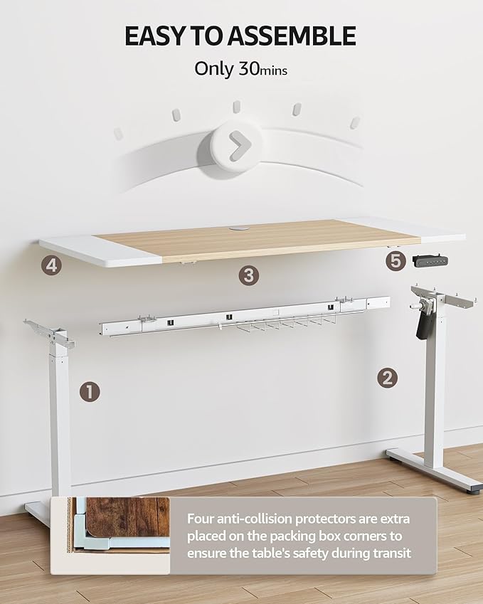 SIAGO Electric Standing Desk Adjustable - 48 x 24 Inch Sit Stand up Desk with Cable Management - 3 Memory Preset Adjustable Height Table