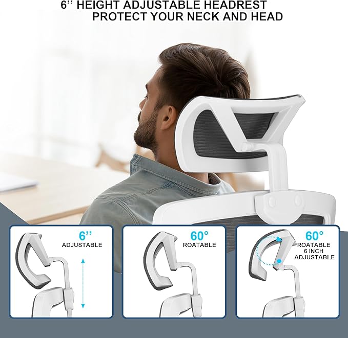 Ergonomic Office Chair with Adjustable Headrest & Lumbar Support - High Back Desk Chair with Flip-Up Arms, 360 Swivel Executive Computer Task Chair (Modern, Black-White Frame)